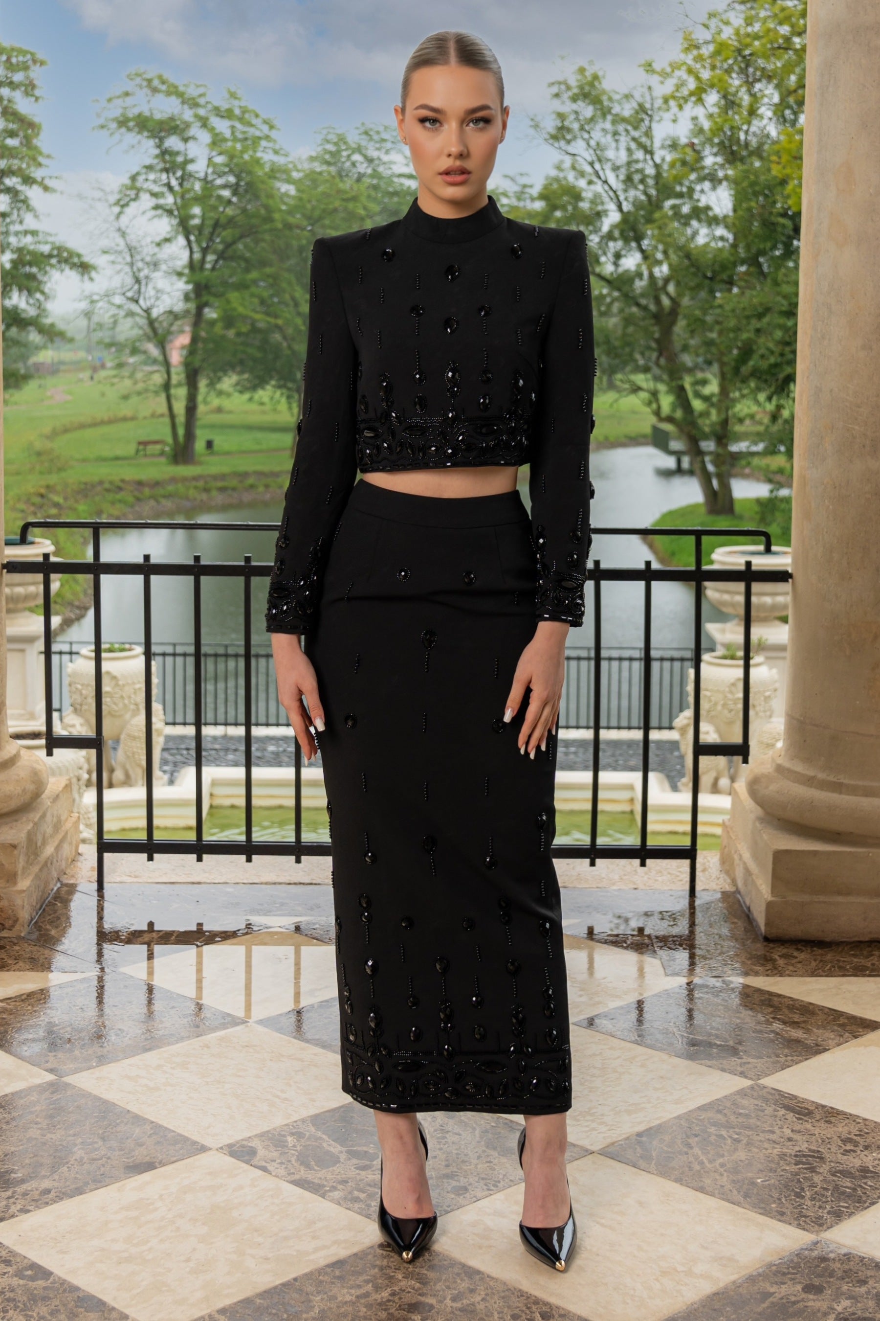 Dámský set s maxi sukní - Černý