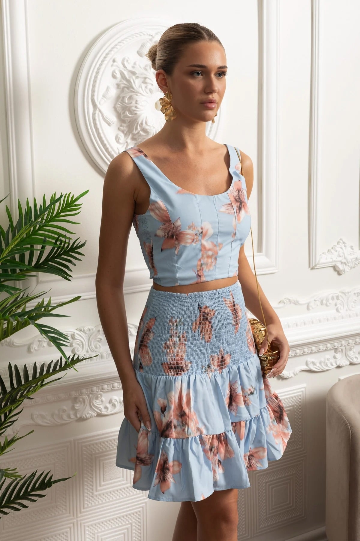 Dámská modrá květinová souprava