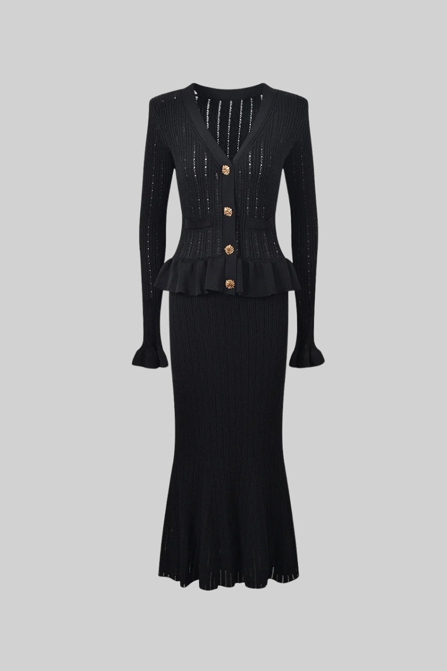 Dámský růžový kabát s černou sukní