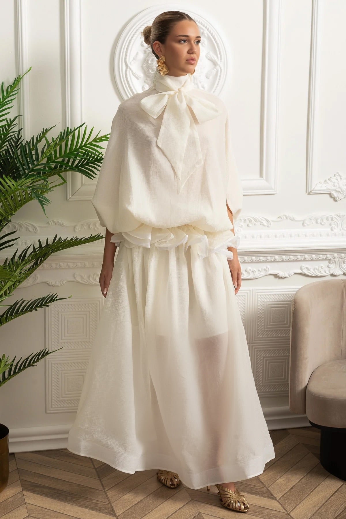 Dámské maxi šaty s mašlí