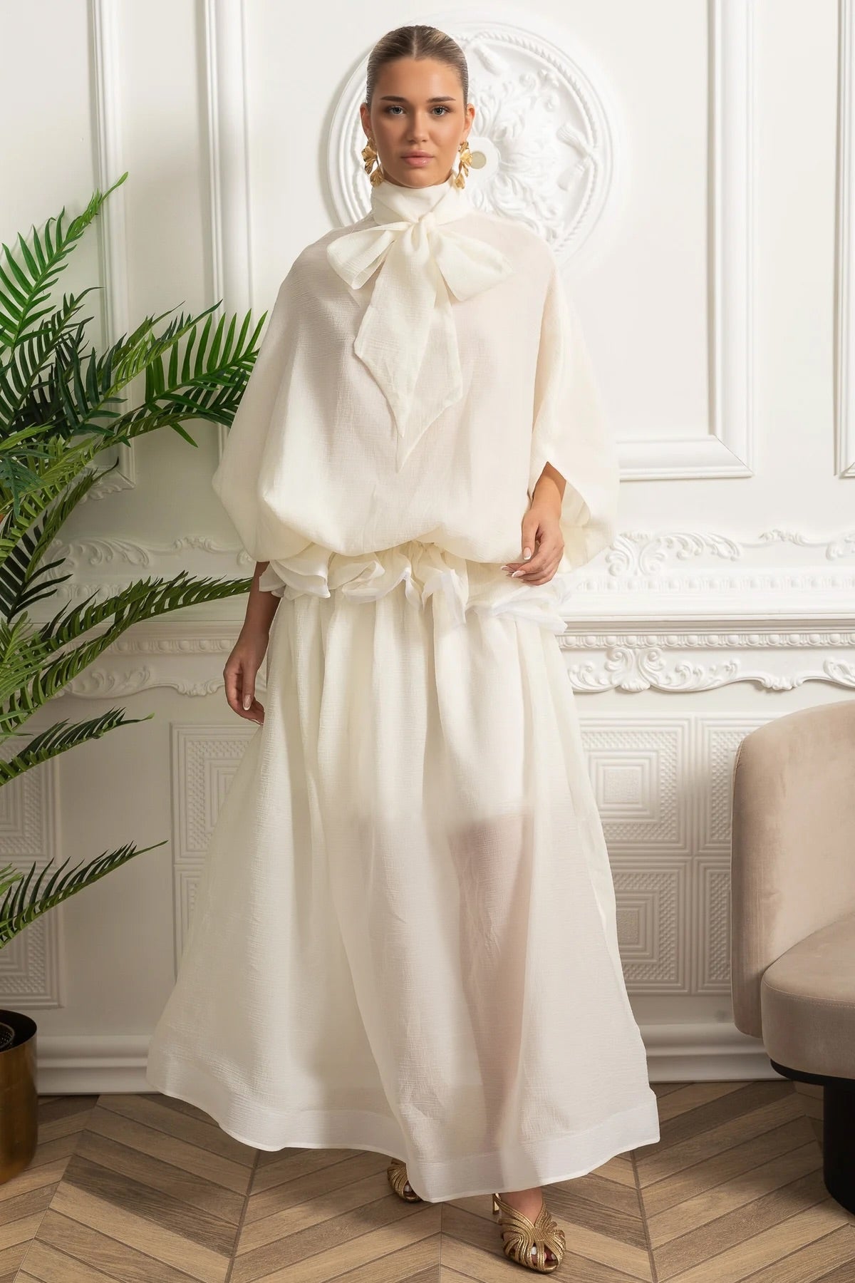 Dámské maxi šaty s mašlí