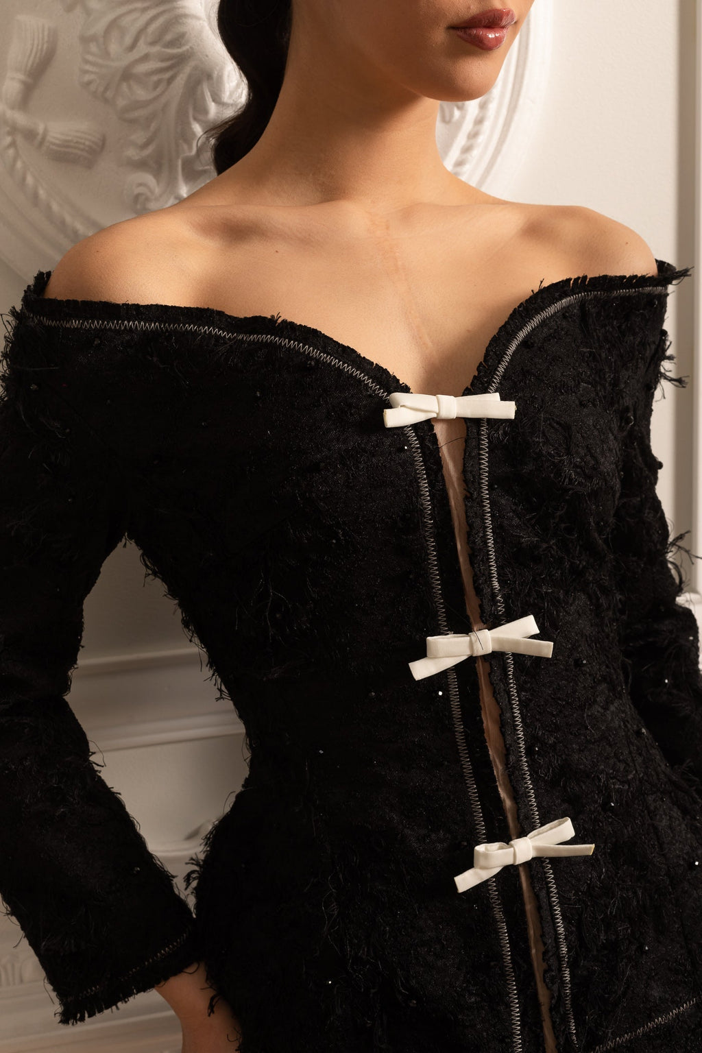 Dámský top bez ramínek s mašlemi