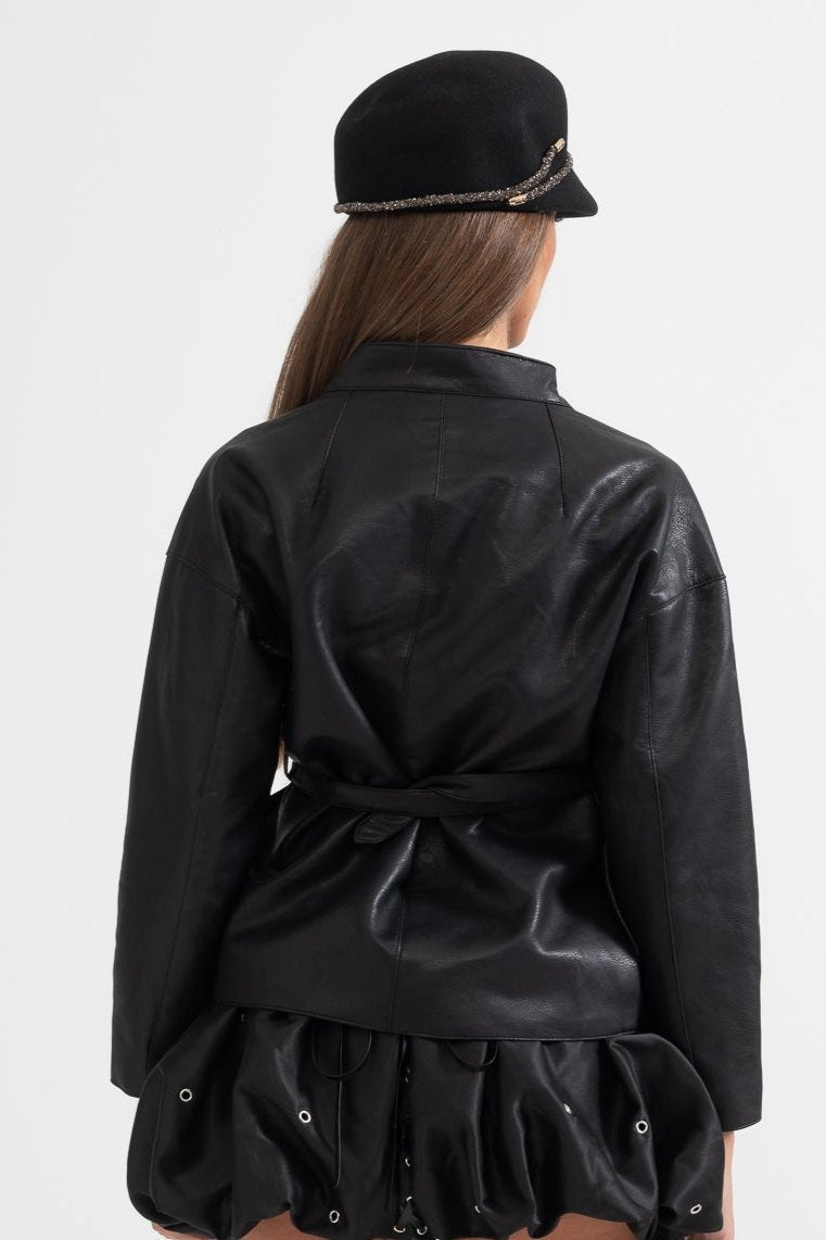 Dámská černá bunda s páskem