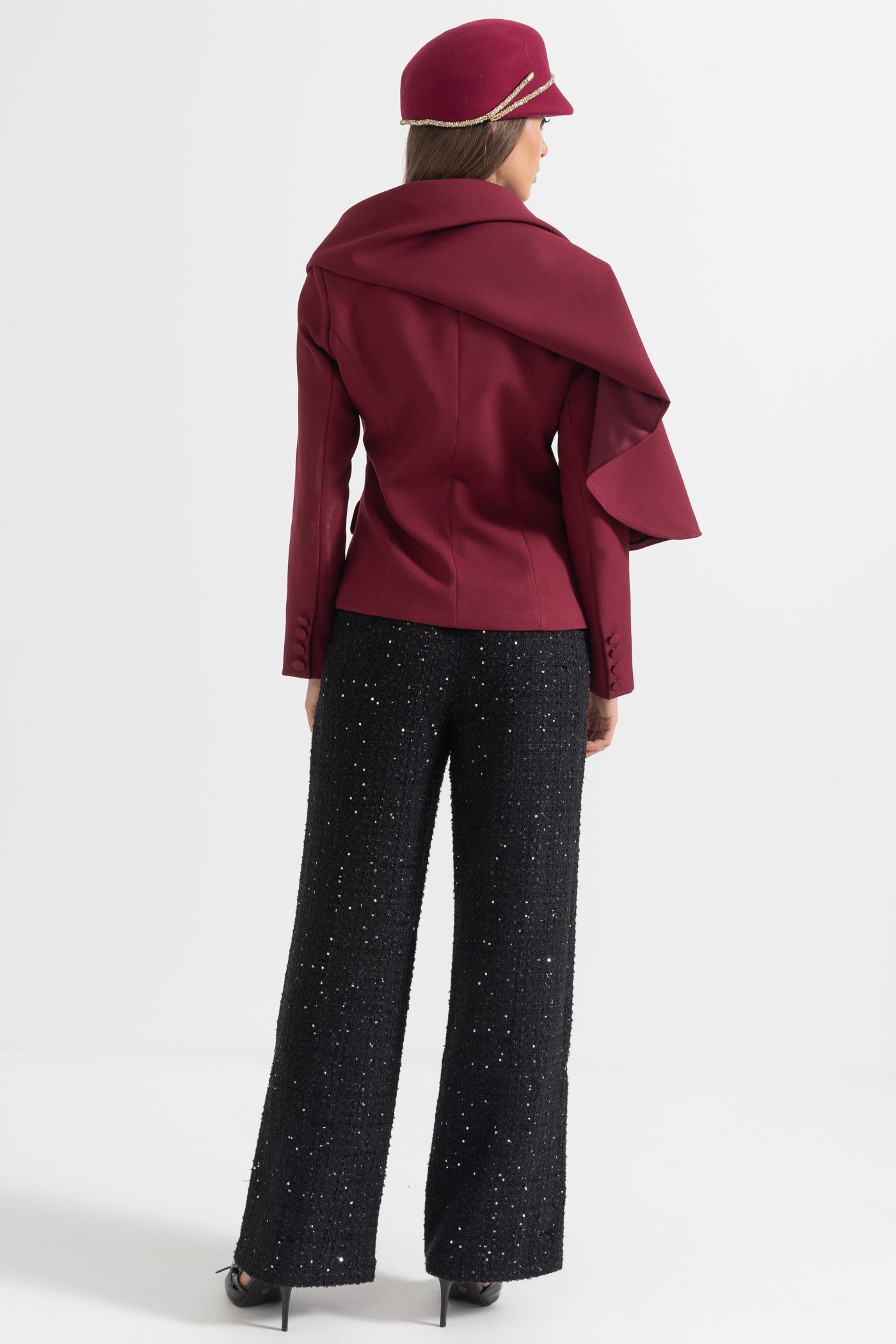 Dámský asymetrický blazer burgundský