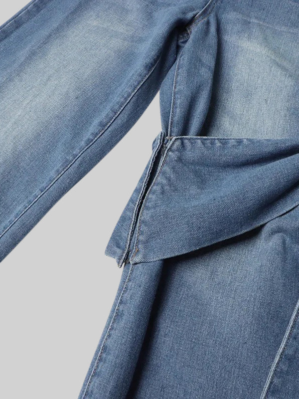 Dámské modré džínsy s mašlí