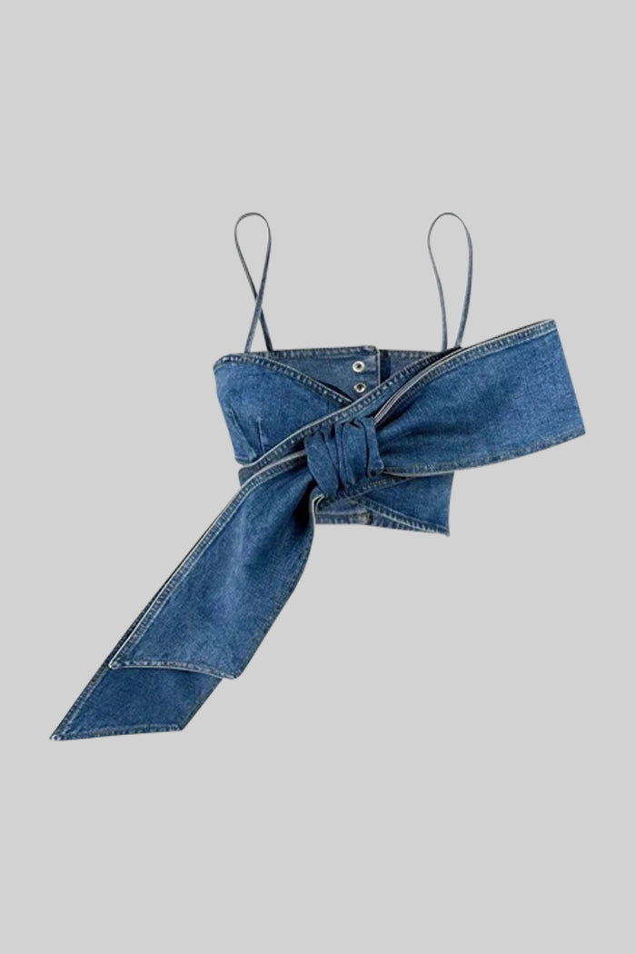 Dámské modré top s mašlí