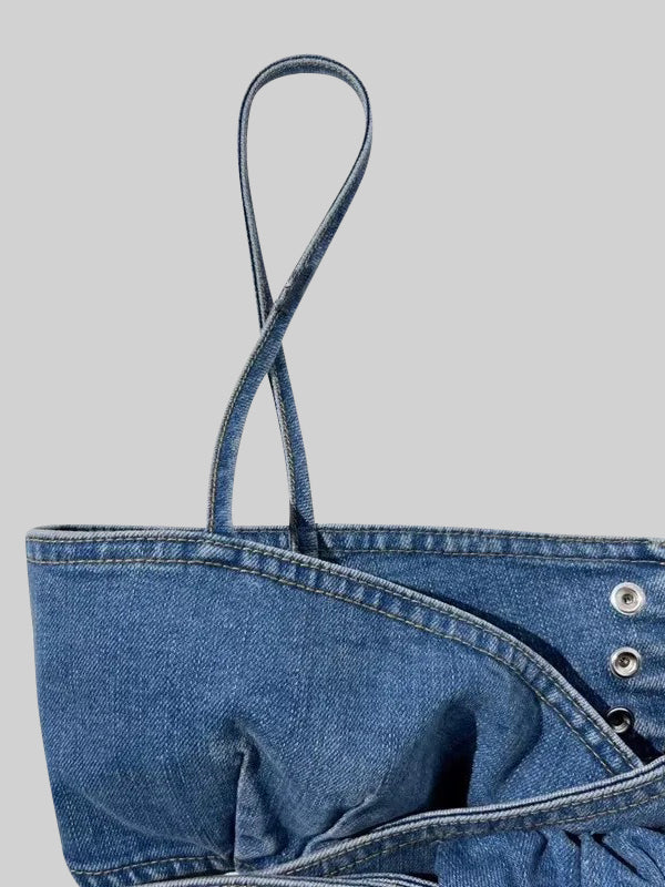 Dámské modré top s mašlí