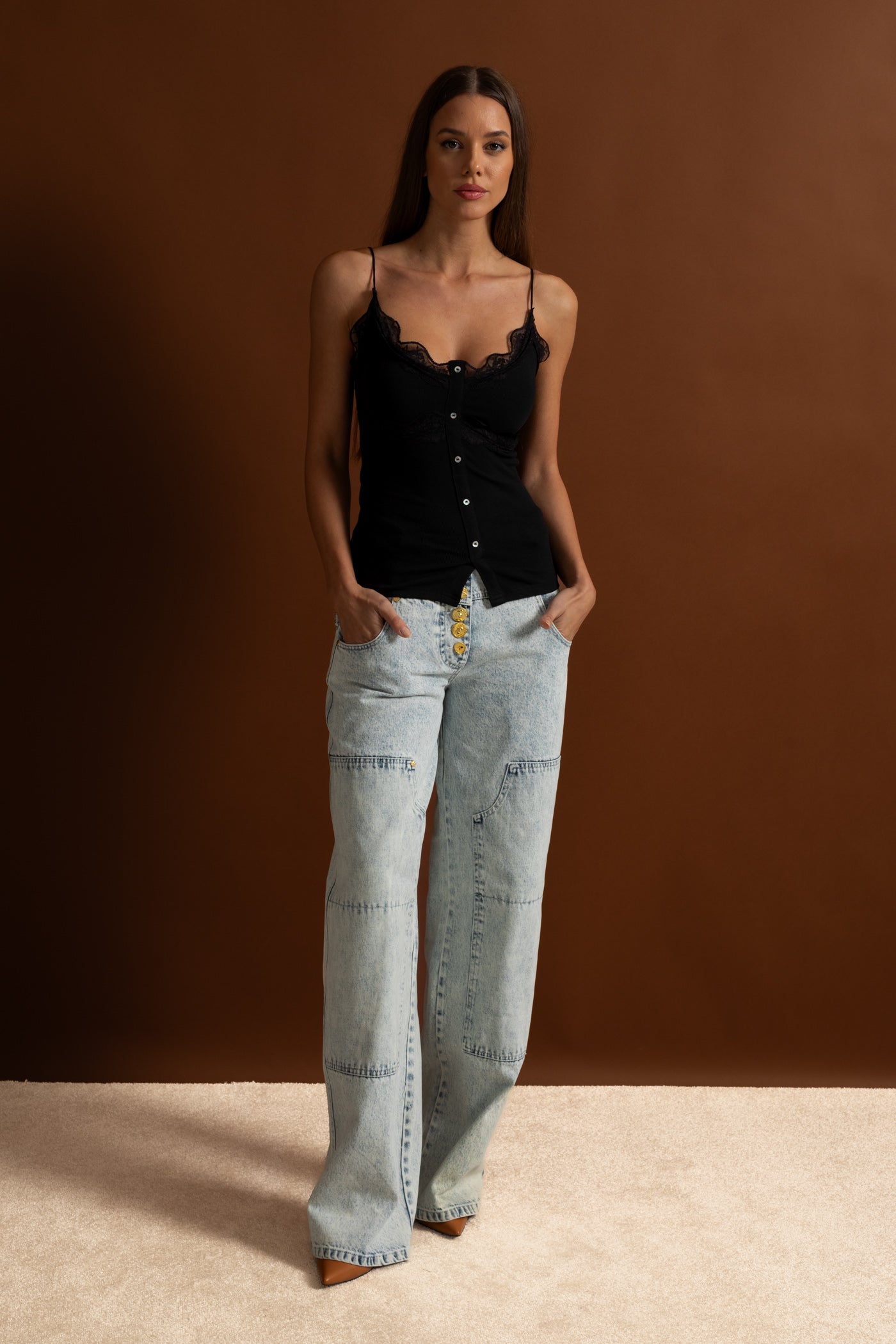 Dámský žebrovaný top s knoflíky