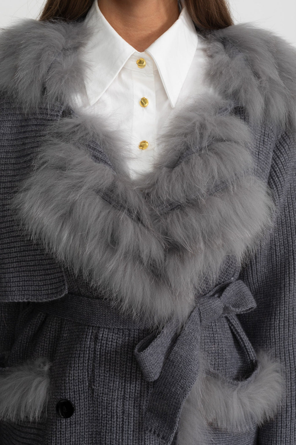 Dámský pletený kabát s kožešinou