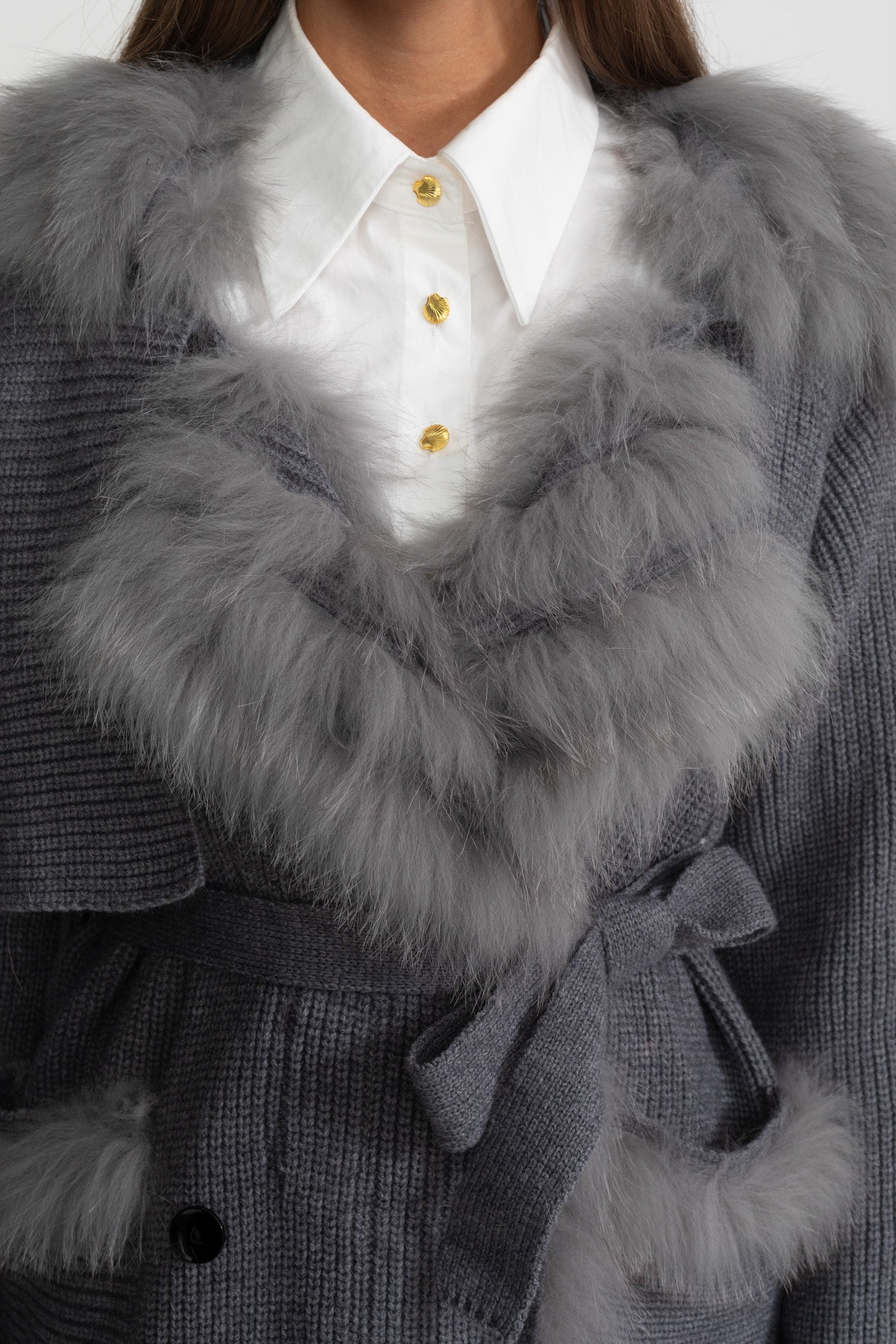 Dámský pletený kabát s kožešinou